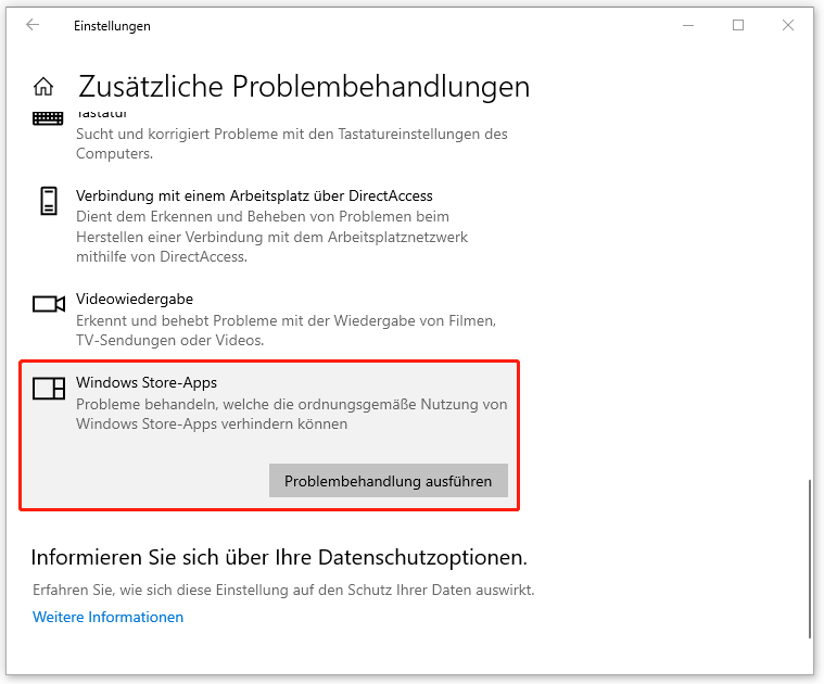 Problembehandlung für Windows Store-Apps ausführen
