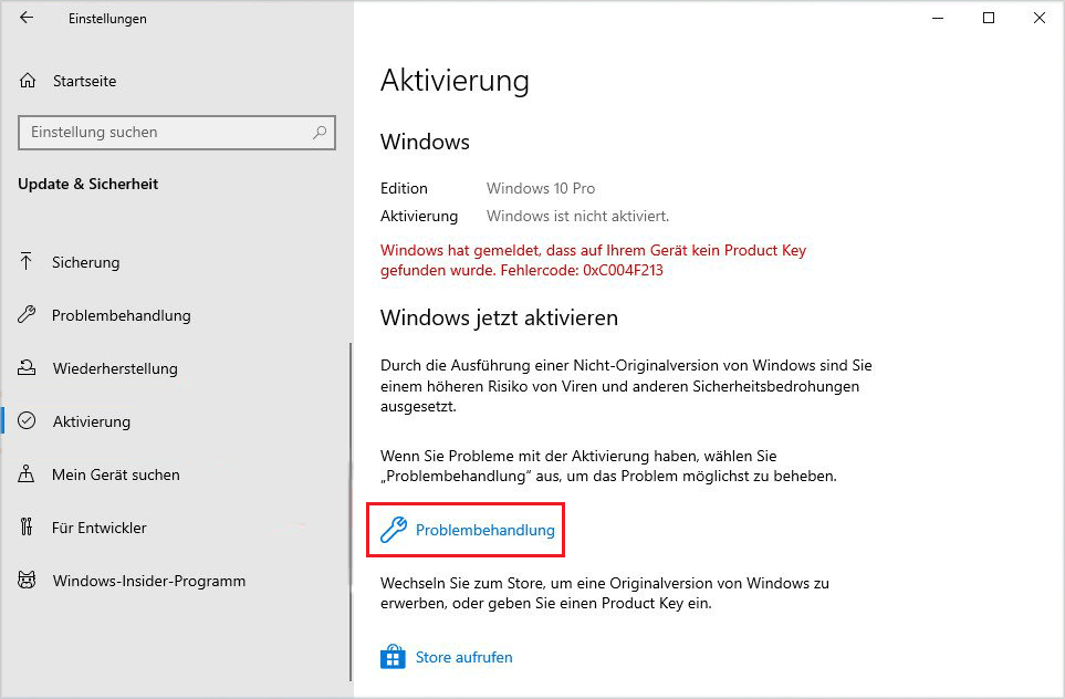 Windows-Aktivierung-Problembehandlung ausführen