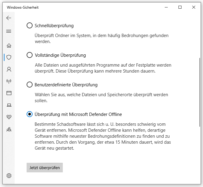 Computer mit Windows Defender überprüfen