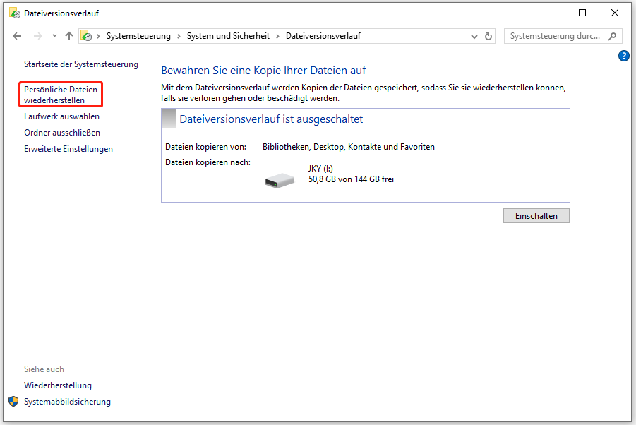 Klicken Sie auf Persönliche Dateien wiederherstellen