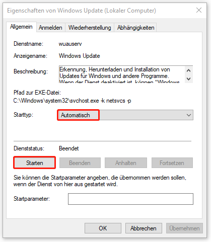 Windows Update-Dienst automatisch starten