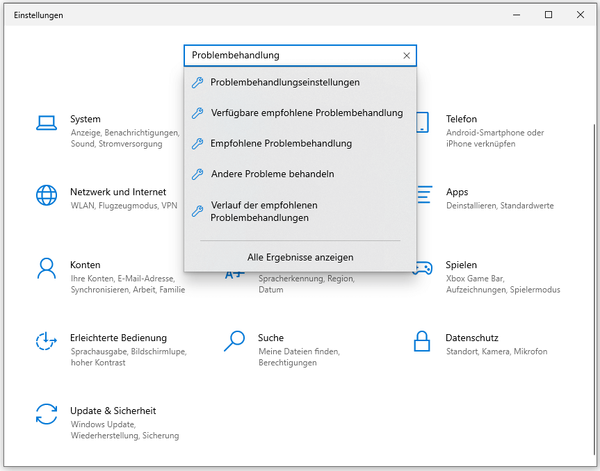 Problembehandlung eingeben