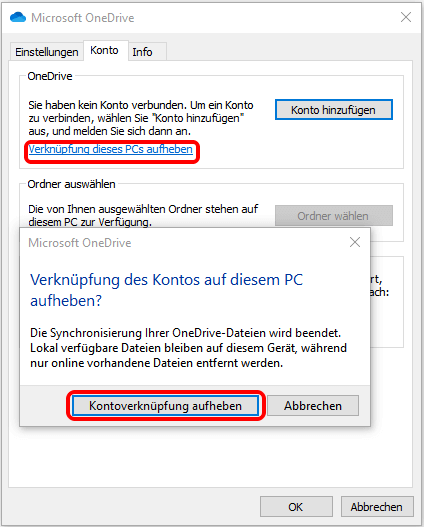 Verknüpfung dieses PCs aufheben