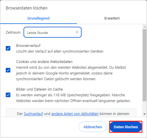 Browserdaten leeren