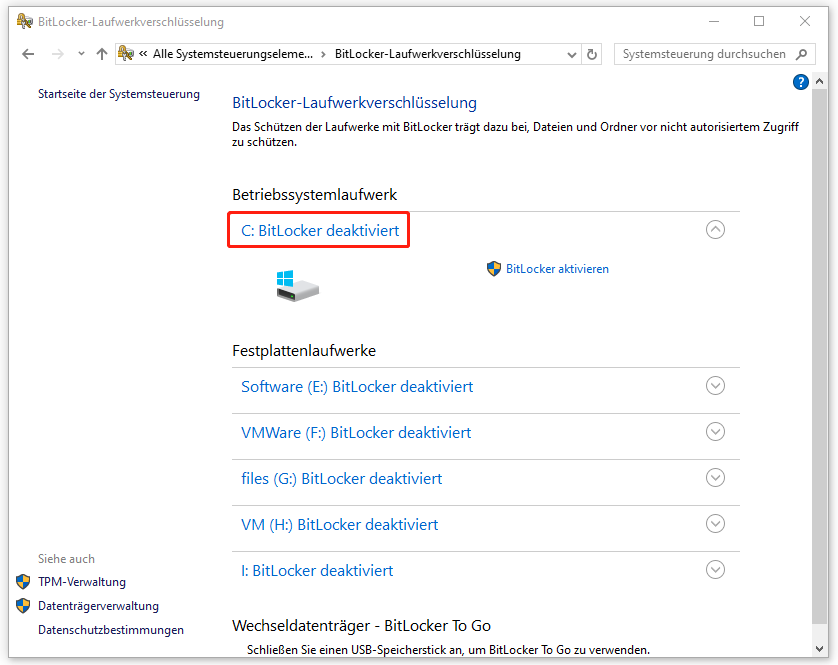 Status von BitLocker