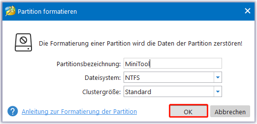 Partitionsparameter festlegen