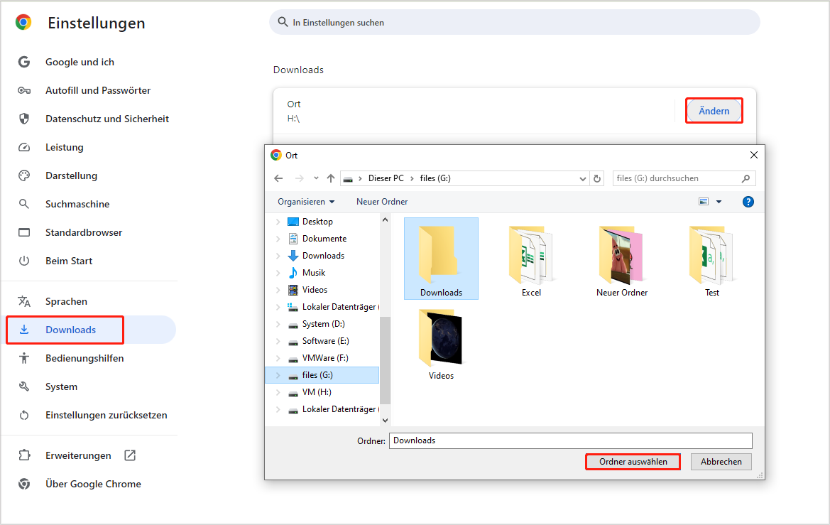 Speicherort des Downloads-Ordners im Google Chrome ändern