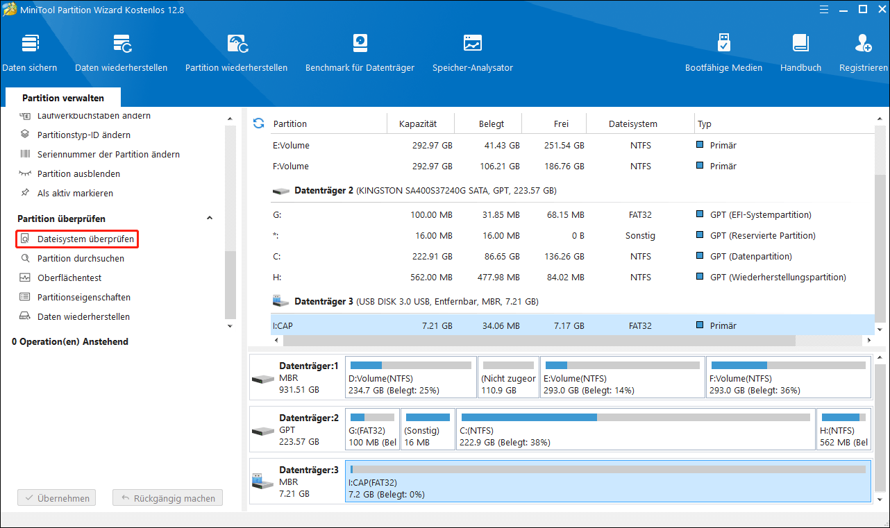 Wählen Sie die Option Dateisystem überprüfen