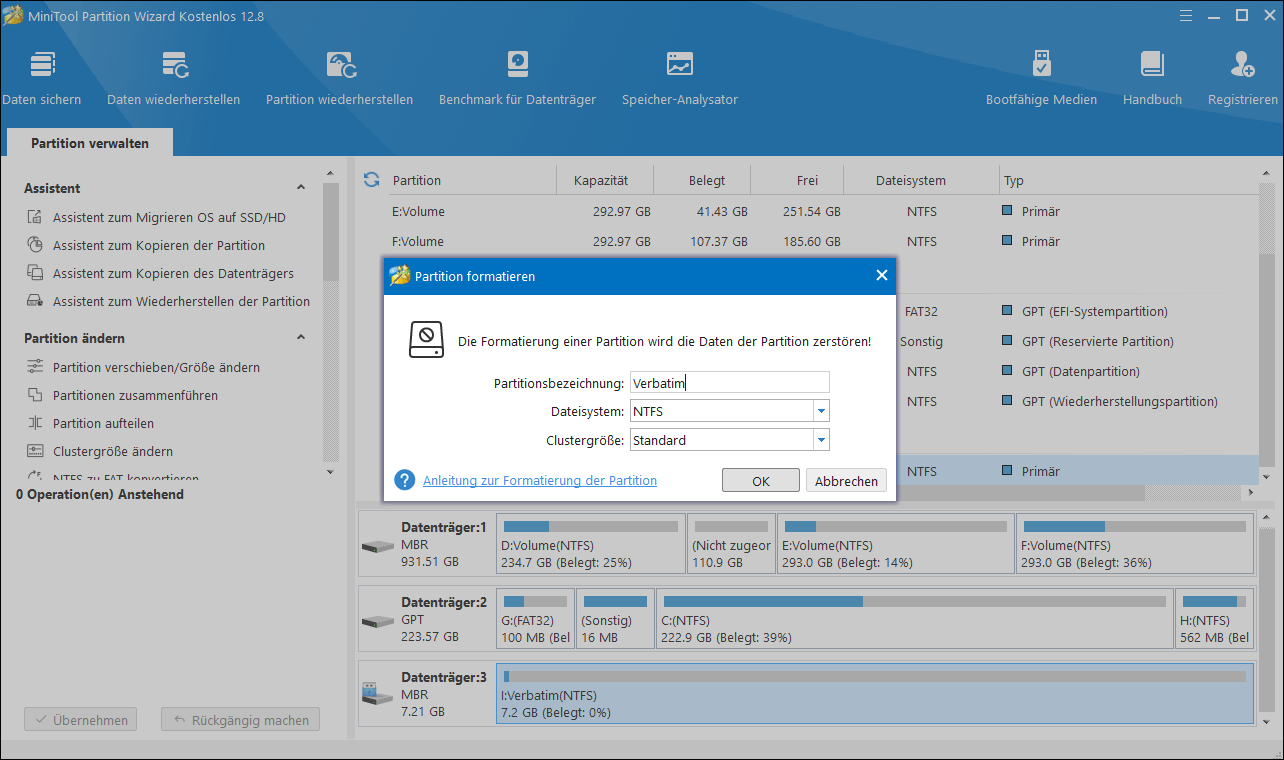 USB-Karte mit MiniTool Partition Wizard formatieren