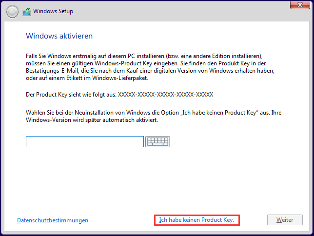 Ich habe keinen Product Key