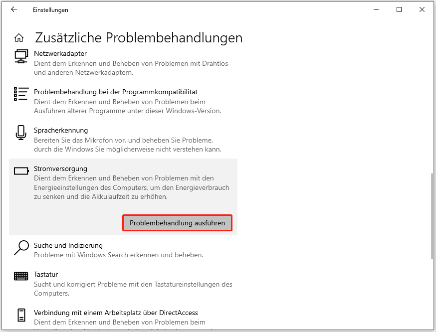Klicken Sie auf Problembehandlung ausführen