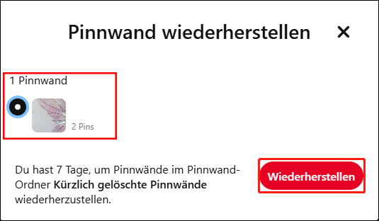 Das Pinnwände wiederherstellen