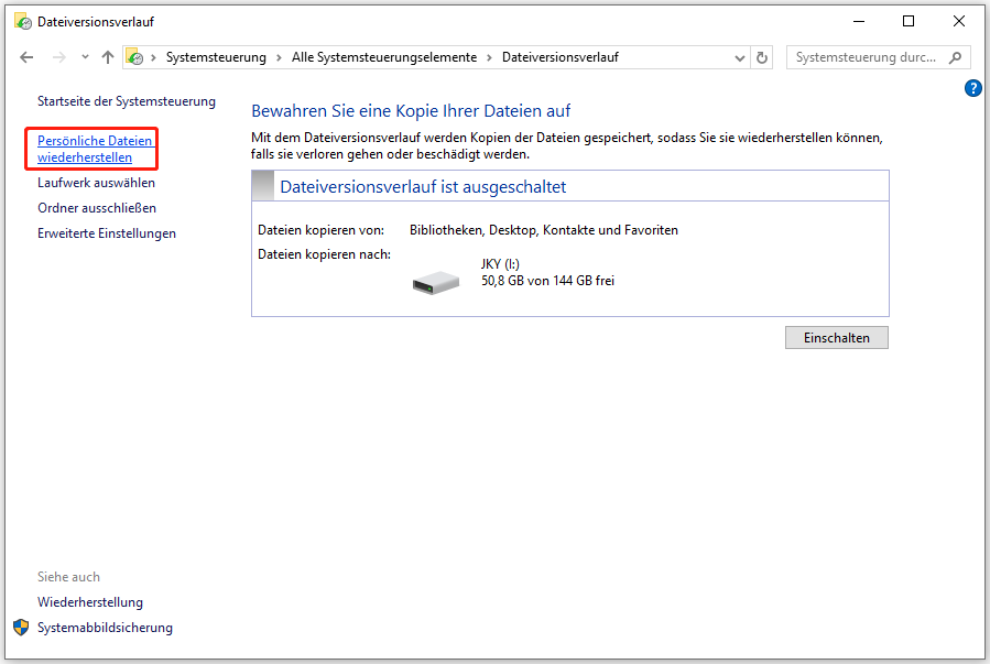 Klicken Sie auf Persönliche Dateien wiederherstellen