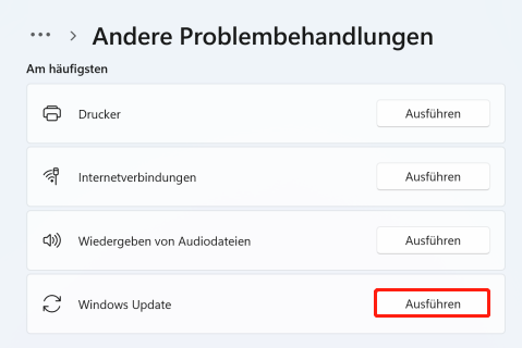 Ausführen der Windows Update-Problembehandlung