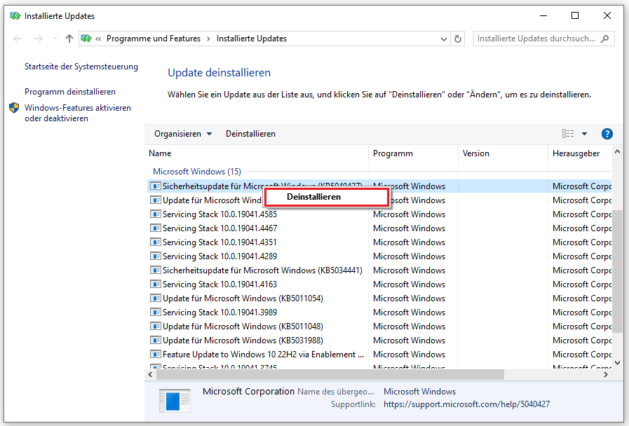 Windows-Update deinstallieren