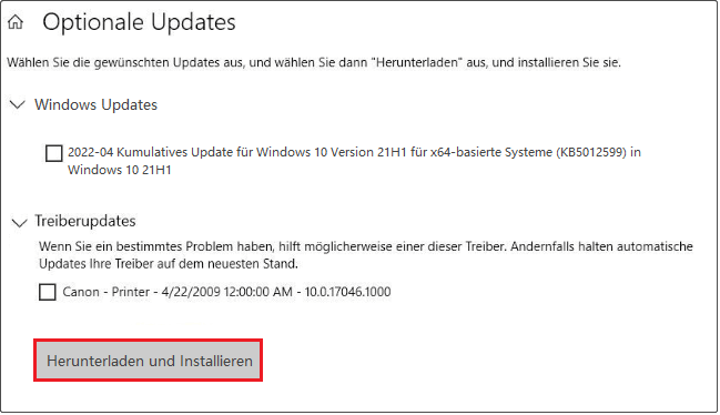 Treiberupdates herunterladen und installieren