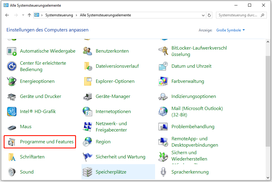 Klicken Sie auf Programme und Features