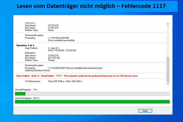 Fehler 1117: Datenträger konnte nicht gelesen werden? Behoben