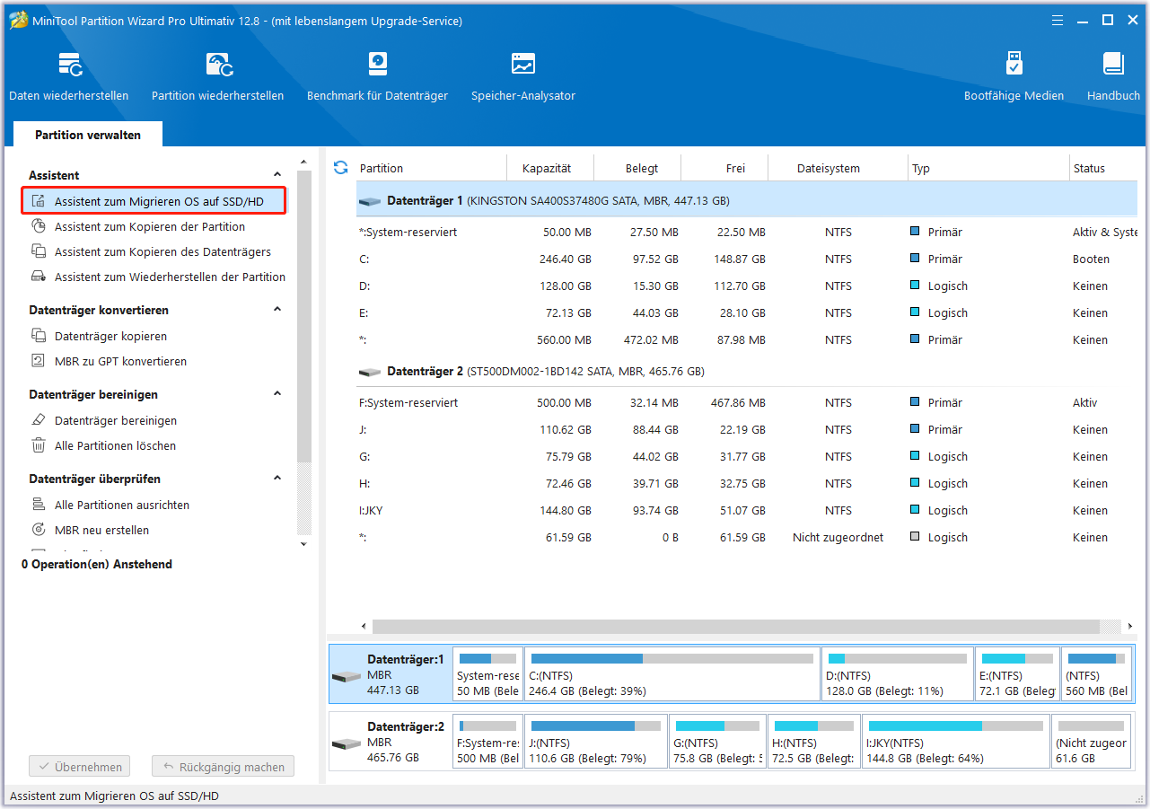 Klicken Sie auf Assistent zum Migrieren OS auf SSD/HD