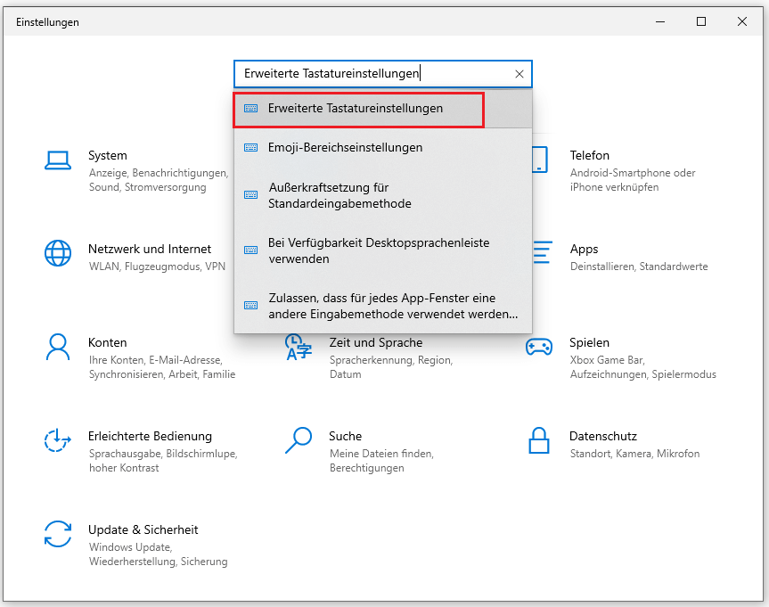 Erweiterte Tastatureinstellungen