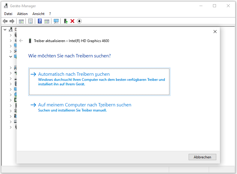 Klicken Sie auf Automatisch nach Treibern suchen