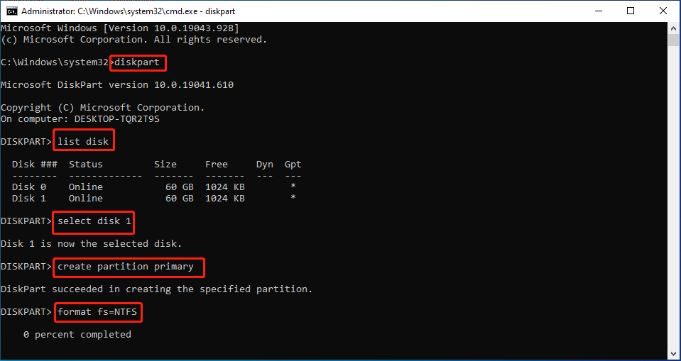 NVMe mit DiskPart formatieren