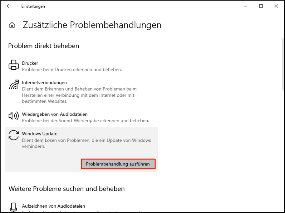 Klicken Sie auf Problembehandlung ausführen