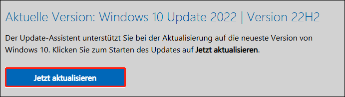 Klicken Sie auf die Schaltfläche Jetzt aktualisieren