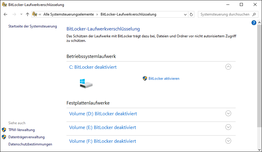 Klicken Sie auf BitLocker aktivieren