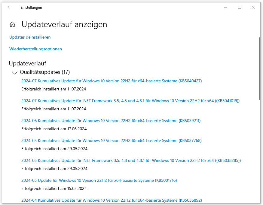 Updateverlauf anzeigen