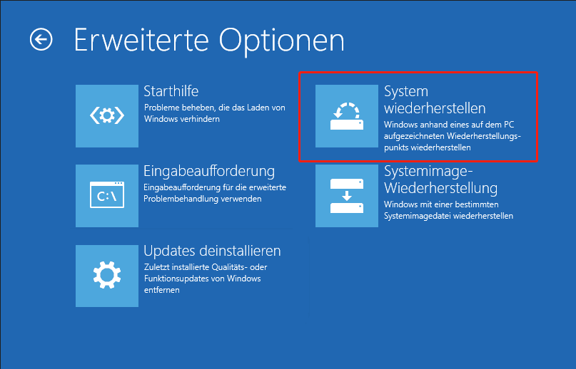 Wählen Sie Systemwiederherstellung