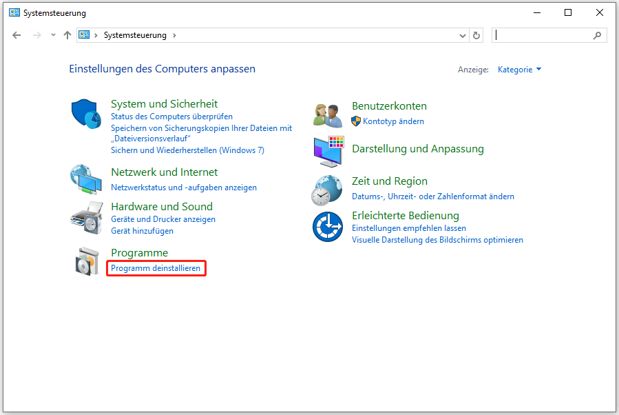 Klicken Sie auf Programm deinstallieren
