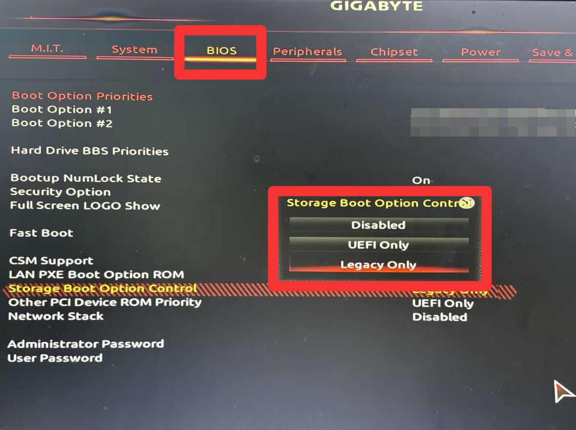 Storage Boot Option Control