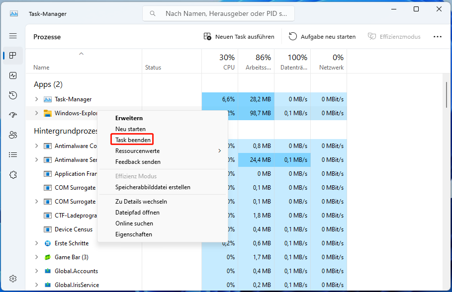 Windows Explorer neu starten