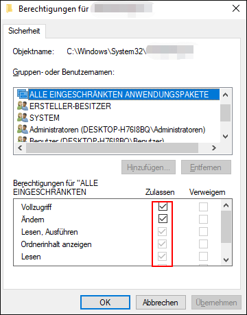 Aktivieren Sie die Berechtigungen für den Vollzugriff