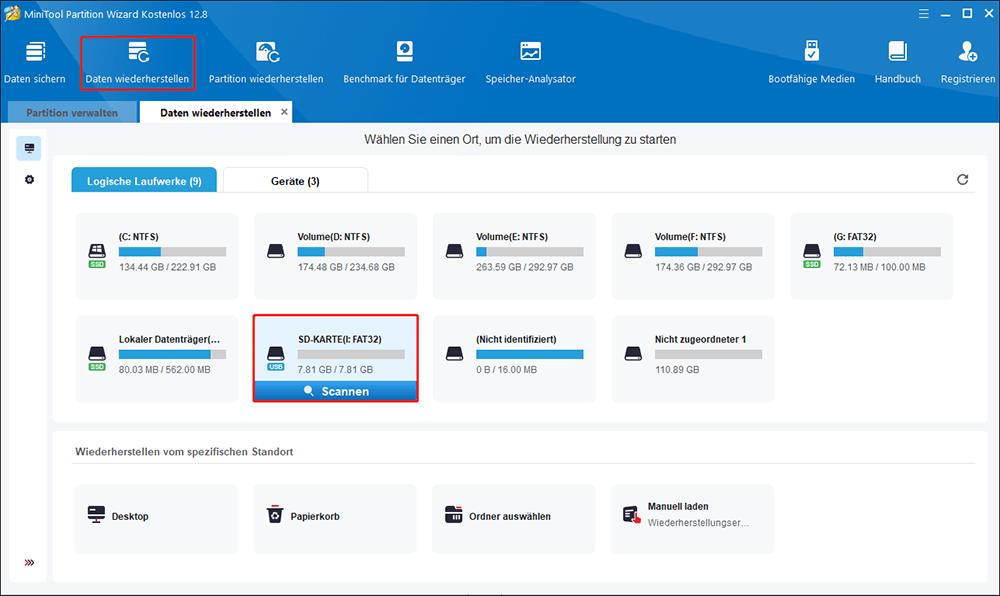 Wählen Sie die Schaltfläche Daten wiederherstellen