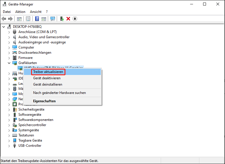 Wählen Sie Treiber aktualisieren aus