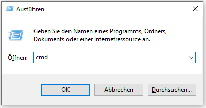 Ausführen der Eingabeaufforderung als Administrator über das Fenster Ausführen