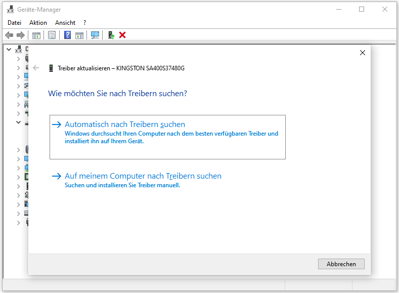 Klicken Sie auf Automatisch nach Treibern suchen
