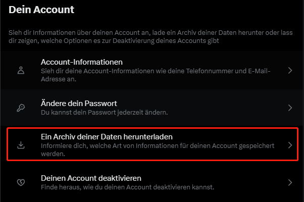 Klicken Sie Ein Archiv deiner Daten herunterladen