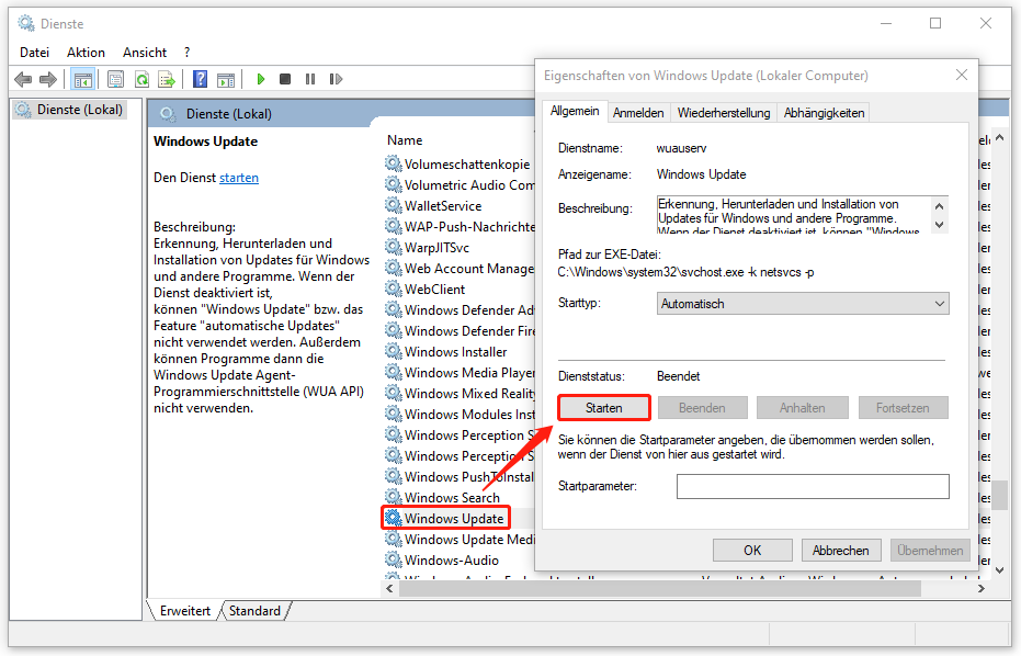 Dienst Windows Update starten