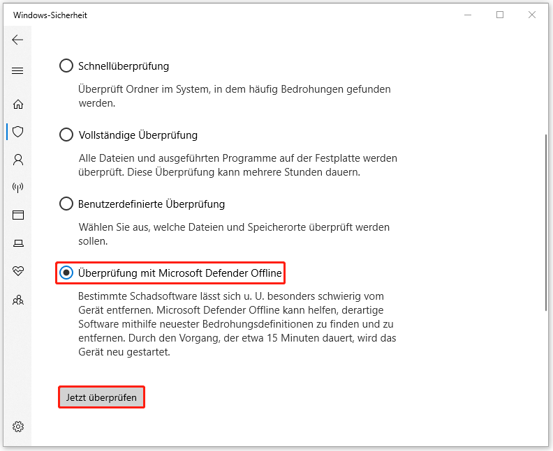 Überprüfung mit Microsoft Defender Offline