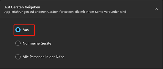 Wählen Sie die Option Aus