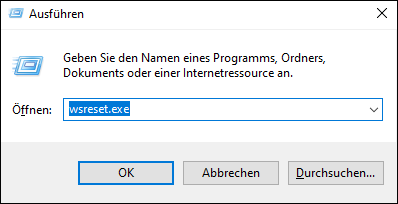 Geben Sie diesen Befehl wsreset.exe ein