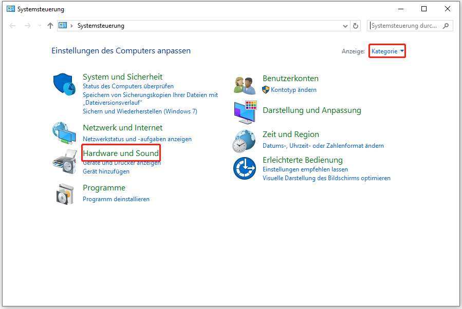 Klicken Sie auf Hardware und Sound