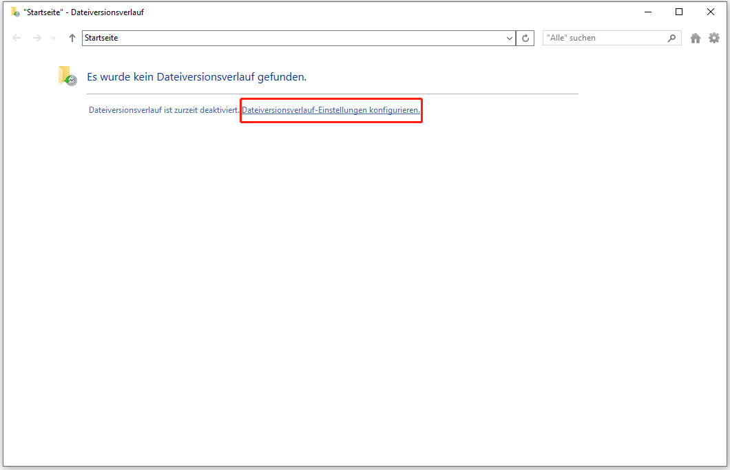 Klicken Sie auf Dateiversionsverlaufseinstellungen konfigurieren