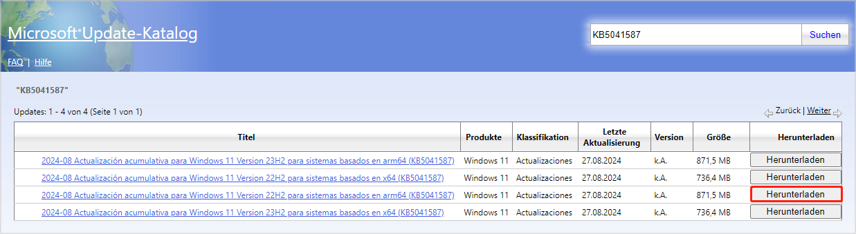 KB5041587 über den Microsoft Update-Katalog herunterladen