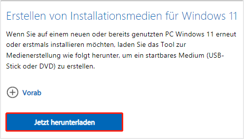 Downloadseite von Windows 11