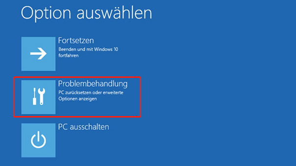 Wählen Sie Problembehandlung aus