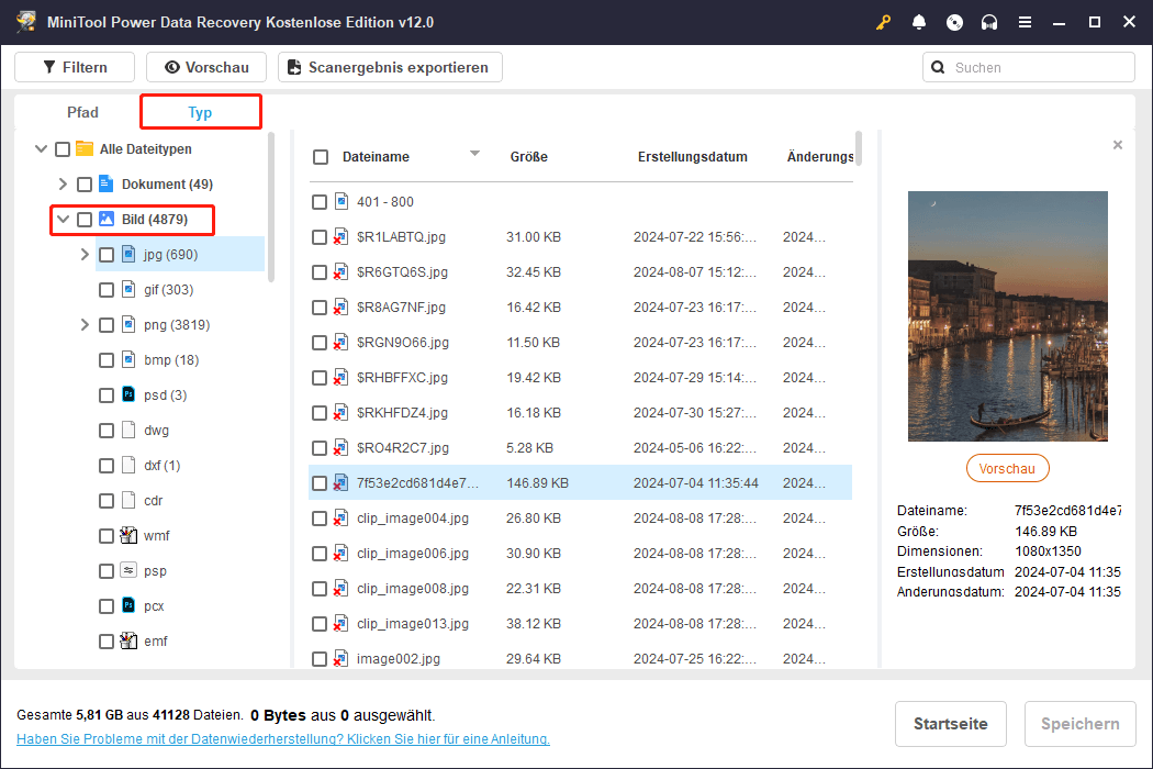 Zur Registerkarte Typ wechseln